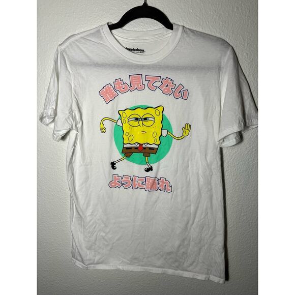 Nickelodeon Other - SpongeBob SquarePants Shirt Mens Medium‎ White Japanese Japan Kanji Nickelodeon